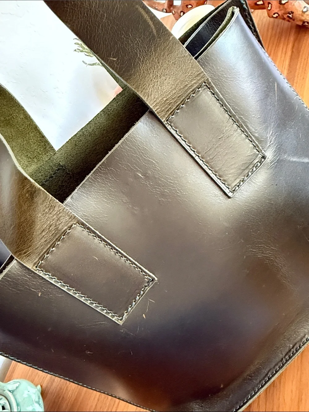 Agnes Baddoo - Classic Leather Satchel Bag in Olive Green - Women